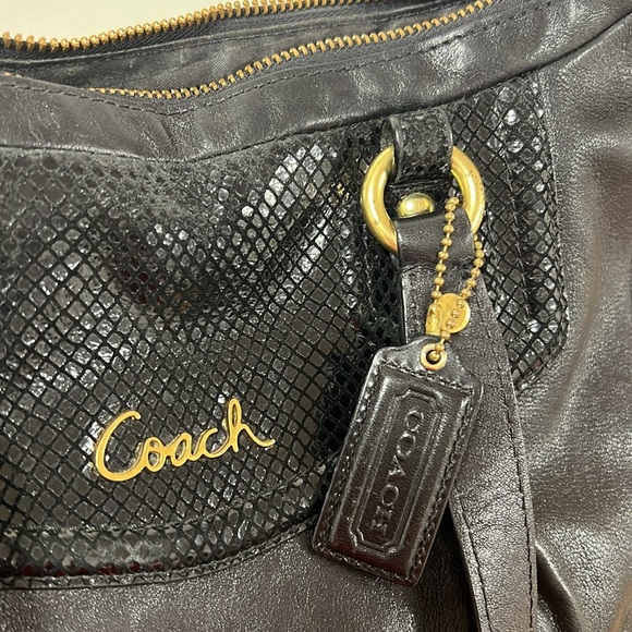 Coach Carryall Ashley Vermillion Purse Satchel Black Cowhide Leather Bag - Picture 7 of 11